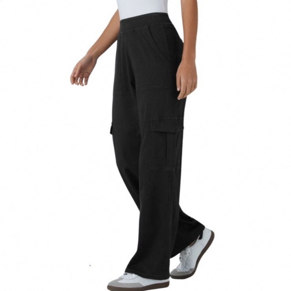 Halara‎ Flex Mid Rise Women Lg Straight Casual Cargo Jean Black Stretch Utility